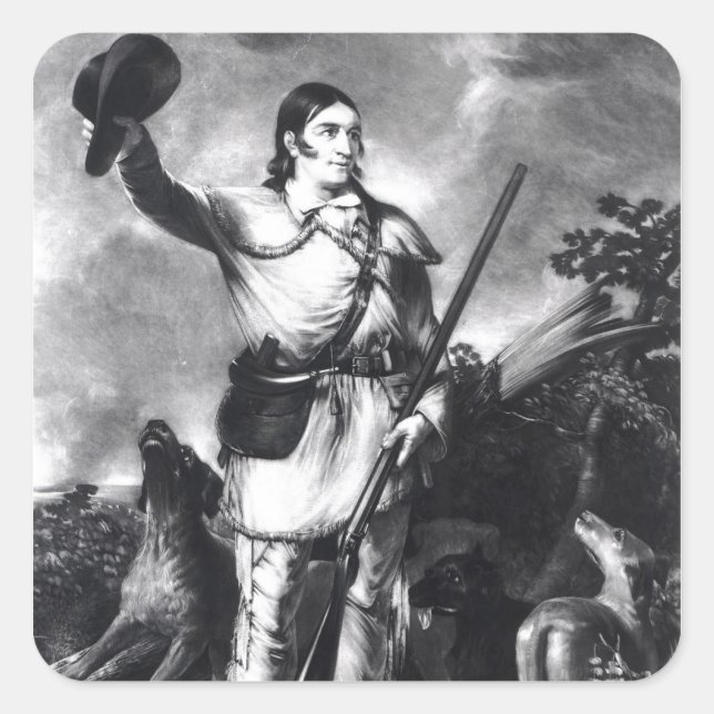 Pegatina Cuadrada Coronel Davy Crockett (Anverso)