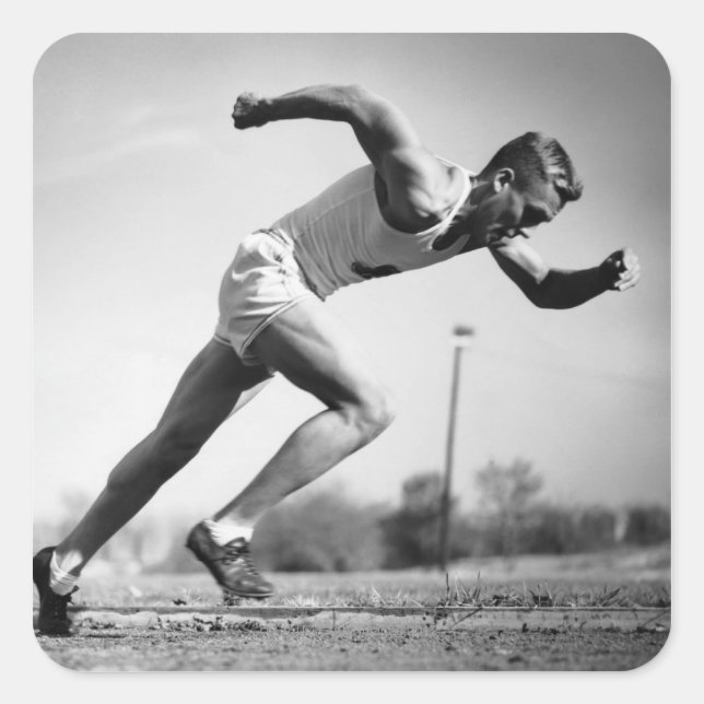 Pegatina Cuadrada Corredor masculino (Anverso)