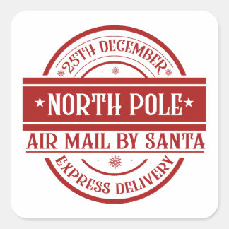 Pegatina Cuadrada Correo aéreo del polo norte por Santa