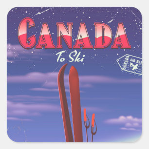 Pegatina Cuadrada Correo de Canada Air al ilustracion de postales pa