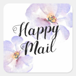 Pegatina Cuadrada Correo Feliz Floral Azul Acuarela