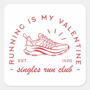 Pegatina Cuadrada Correr es mi club de carreras de solteros valentin