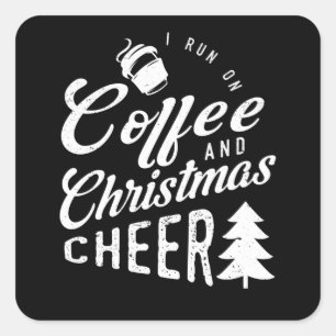 Pegatina Cuadrada Corro En Café Y Los Navidades Alegran