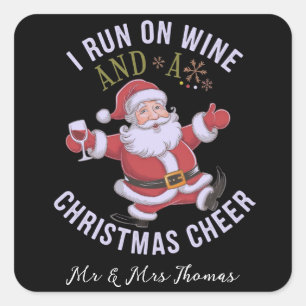 Pegatina Cuadrada Corro en el vino y los Navidades saludan