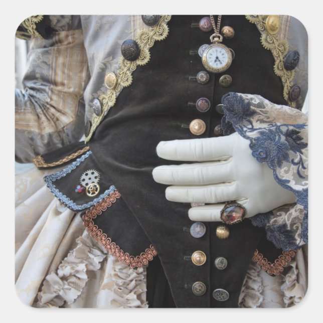 Pegatina Cuadrada Corsé steampunk, Carnaval, Venecia (Anverso)