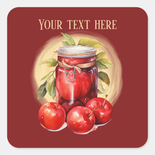 Pegatina Cuadrada Corta manzana jam jelly añadir texto (Anverso)