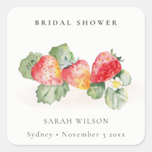 Pegatina Cuadrada Corta Rojo Fresa Leafy Foliage Briage Shower