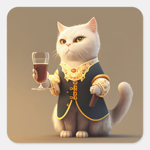 Pegatina Cuadrada Corta sirvienta de gato personal, graciosa criada