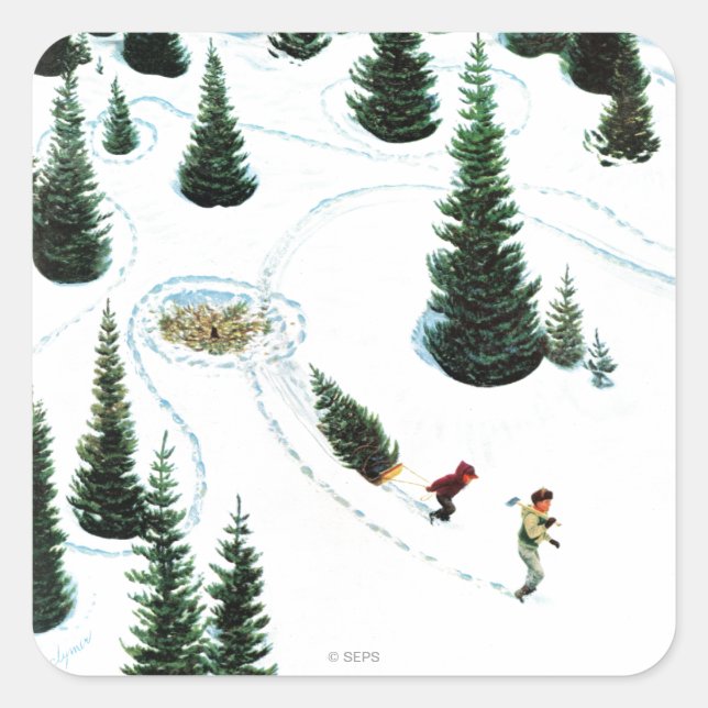 Pegatina Cuadrada Cortar el árbol (Anverso)