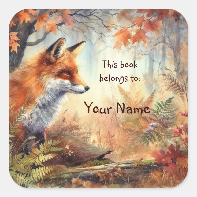 Pegatina Cuadrada Corte Red Fox, este libro pertenece a Bookplate (Anverso)