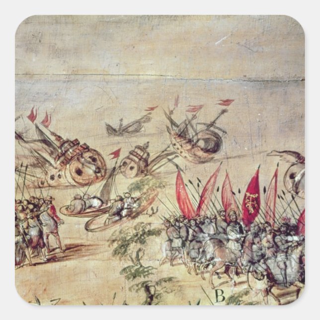 Pegatina Cuadrada Cortes hundiendo su flota frente a las costas de (Anverso)