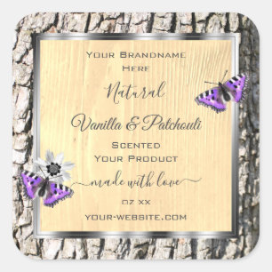 Pegatina Cuadrada Corteza de árbol natural con etiquetas de producto