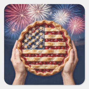 Pegatina Cuadrada Corteza de bandera americana en una tarta de cerez