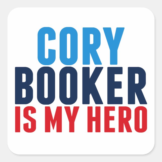 Pegatina Cuadrada Cory Booker es mi héroe (Anverso)