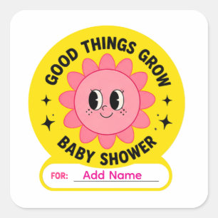 Pegatina Cuadrada 🌸 Cosas Bonitas Crecen Nombre de Baby Shower 🌸