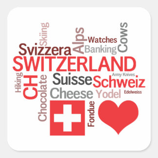 Pegatina Cuadrada Cosas suizas favoritas - Amo Suiza