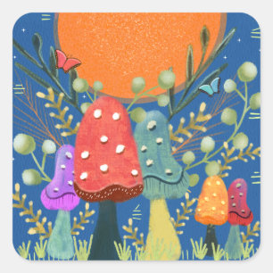 Pegatina Cuadrada Cosecha de champiñones de la luna