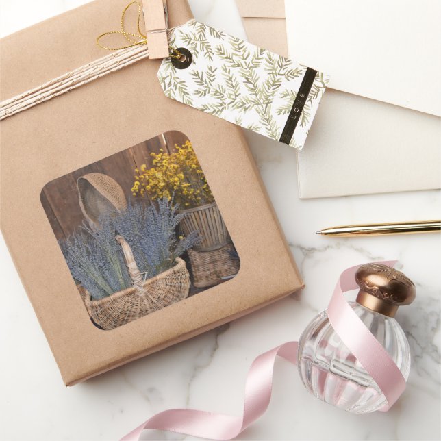 Pegatina Cuadrada Cosecha Rústica de Lavanda (Regalar)