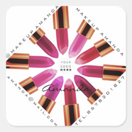 Pegatina Cuadrada Cosmetica Makeup Gold Pink Lipstick
