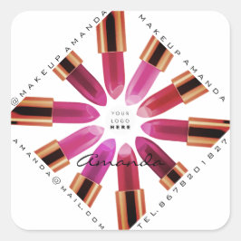 Pegatina Cuadrada Cosmetica Makeup Gold Pink Lipstick