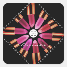 Pegatina Cuadrada Cosmetica Makeup Shop Gold Pink Lipstick Black