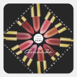 Pegatina Cuadrada Cosmetica maquillaje Rosa Lápticas de oro Negro