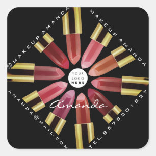 Pegatina Cuadrada Cosmetica maquillaje Rosa Lápticas de oro Negro