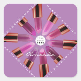 Pegatina Cuadrada Cosmetica maquillaje Rosa Palillos de oro Lavanda