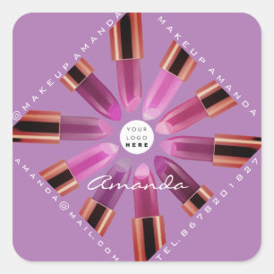Pegatina Cuadrada Cosmetica maquillaje Rosa Palillos de oro Lavanda