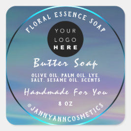 Pegatina Cuadrada Cosméticos de jabón de mantequilla Holograma con l