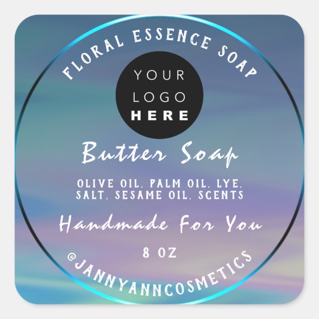 Pegatina Cuadrada Cosméticos de jabón de mantequilla Holograma con l (Anverso)