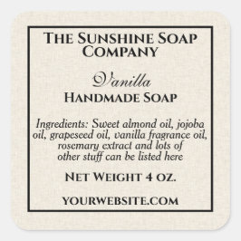 Pegatina Cuadrada Cosméticos de jabón estilo papel de lino beige