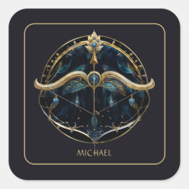 Pegatina Cuadrada Cosmic Centaur Zodiac Sign Black Gold Sagittarius