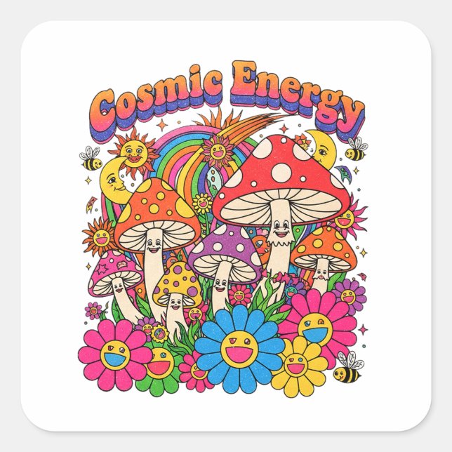 Pegatina Cuadrada COSMIC ENERGY MASHROOM Sticker (Anverso)