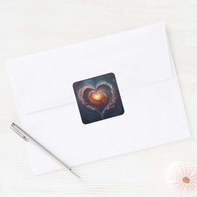 Pegatina Cuadrada Cosmic Heart Galaxy Love Art – Universe Romance  (Sobre)