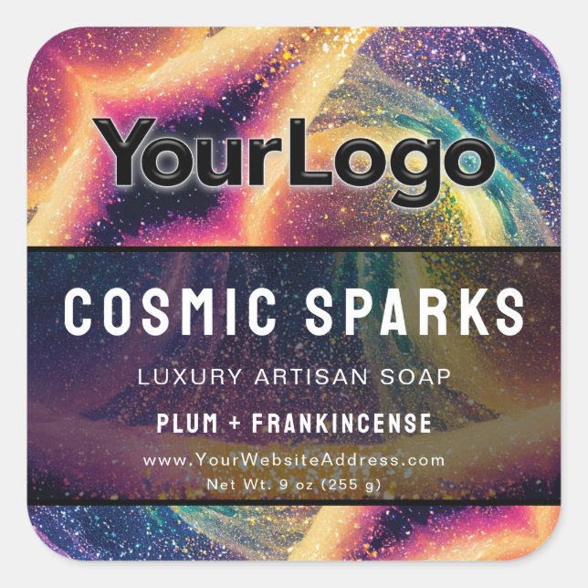 Pegatina Cuadrada Cosmic Rainbow Reiki Energy Worker Product Labels (Anverso)