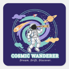 Pegatina Cuadrada Cosmic Wanderer Astronaut Telescop
