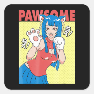 Pegatina Cuadrada Cosplay Chica animalista Cute Waifu Neko Cosplay
