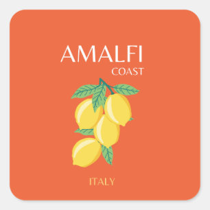 Pegatina Cuadrada Costa Amalfitana, Italia, Arte de Viajes, Retro, N