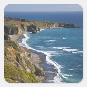 Pegatina Cuadrada Costa Big Sur en California, EE.UU.