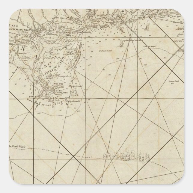 Pegatina Cuadrada Costa de Florida Occidental y Luisiana (Anverso)