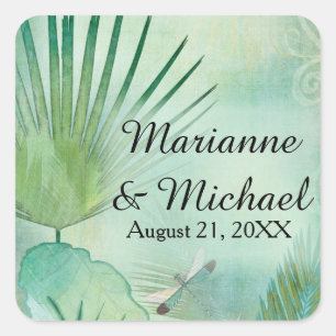 Pegatina Cuadrada Costa de follaje de hojas de selva tropical modern