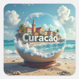 Pegatina Cuadrada Costa de la playa de Curazao globo