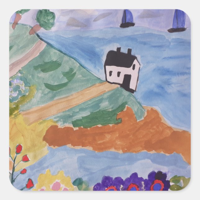 Pegatina Cuadrada Costa de Verano y Flor (Anverso)