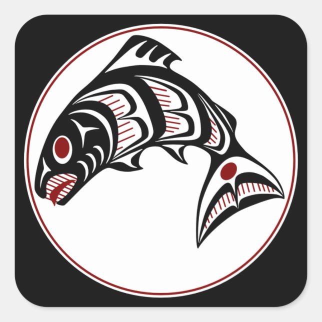 Pegatina Cuadrada Costa del Pacífico Noroeste: arte Haida Salmon (Anverso)
