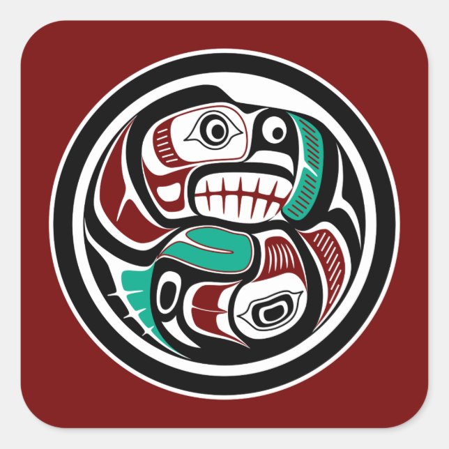 Pegatina Cuadrada Costa del Pacífico Noroeste Otter persiguiendo a S (Anverso)