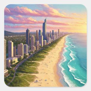 Pegatina Cuadrada Costa Dorada Australia Viajes