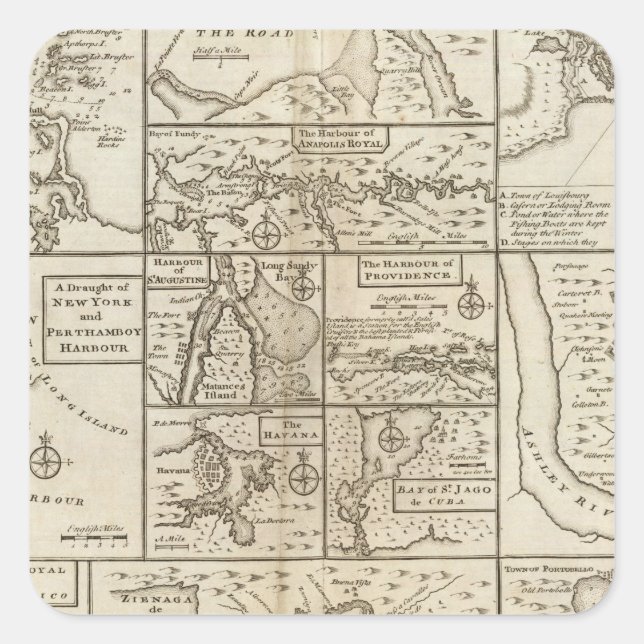 Pegatina Cuadrada Costa Este, EE. UU. (Anverso)