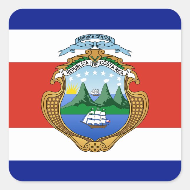 Pegatina Cuadrada Costa Rica (escudo de armas/bandera) (Anverso)