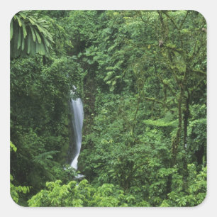 Pegatina Cuadrada Costa Rica, zona del volcán Arenal, puentes colgan